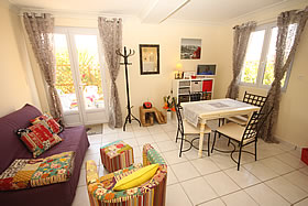Living room at Les Muriers vacation rental in St Chinian, Languedoc, France
